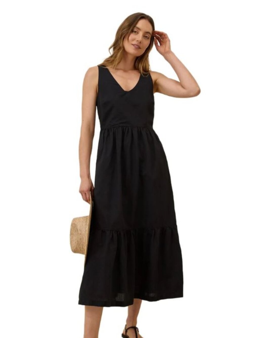 Pact Black Canopy Tank Cotton Linen Blend Tiered Summer Dress NWOT, Size XXL